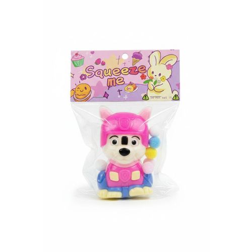 Squeeze Me Dog Squishy Toy with Colorful Pom Poms, Stress Relief Fidget