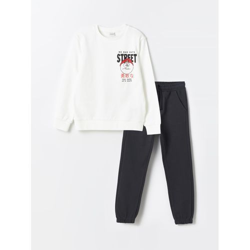 Crew Neck Printed Long Sleeve Boy T-shirt and Sweatpants