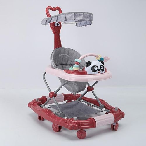 2-in-1 Baby Walker & Rocker with Push Handle, Sun Canopy, Adjustable Height & Panda Activity Tray