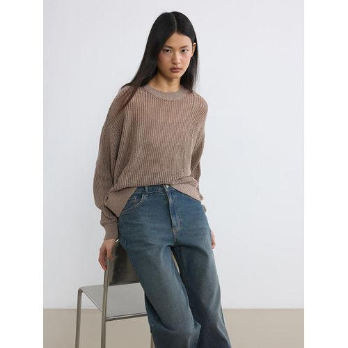 Crew Neck Openwork Oversize Women's Knitwear Sweater