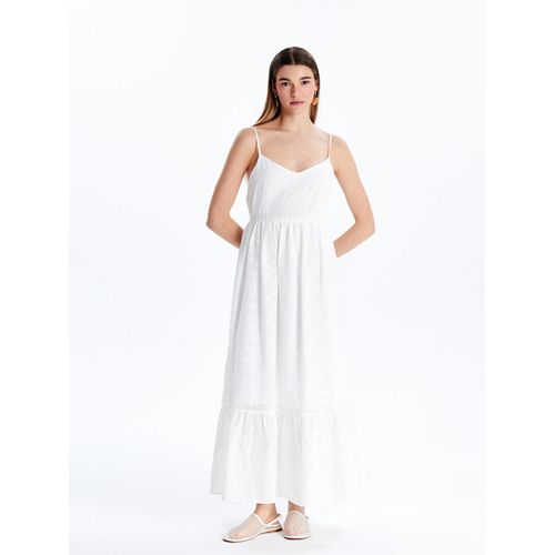 V Neck Flower Embroidered Strappy Dress