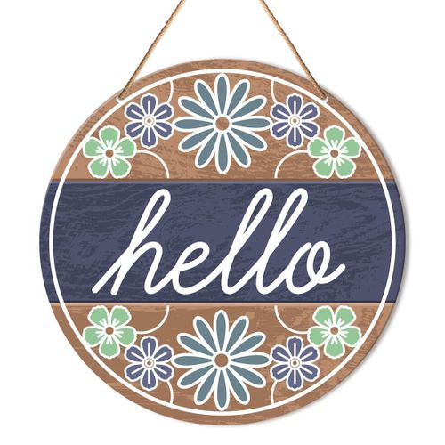 Floral Welcome Sign Front Door Decor, Spring Summer Hello Door Decorations Hanging Farmhouse Wall Sign Decor for Porch, Home, Housewarming Gift for New House Home Apartment, Round Hello Door Sign