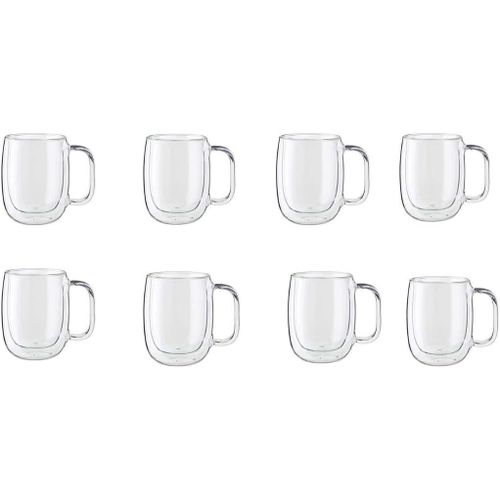 Double Wall Glass Mug, Clear, Borosilicate Glass, with Handle, for Coffee and Tea (8)