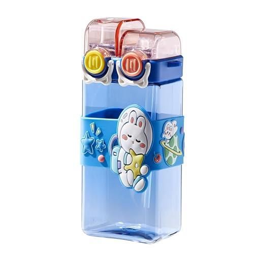Fun 2-in-1 children's water bottle with a wide drinking spout, 580ml capacity, cute cartoon design, secure double leak-proof cap, made of non-toxic plastic.