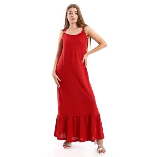 Kady Spaghetti Sleeves Heather Red Tiered Casual Dress