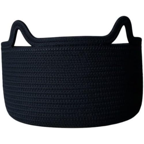 سلة تخزين من الحبال القطنية، منظم كبير منسوج مع مقابض، ديكور منزلي حديث (أسود)