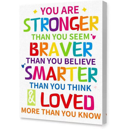 LISTNGBO You are Strong Inspirational Canvas Framed Wall, Kids Affirmation Motivational Canvas Framed Print for Kids Teens Boys Girls Home Bedroom Dorm Classroom Nursery Wall Decor 12 x 15