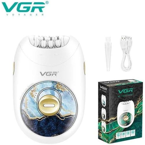 VGR V-706 Professional Cordless Hair Removal Device for Women with 18 Tweezers for Face, Legs, Underarms and Bikini Area with 70 Minutes Running Time and 700mAh Lithium-Ion Battery Fast Charging White in (Green or Red)