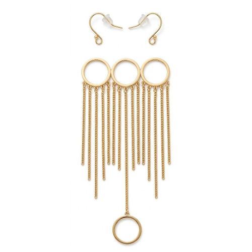 Gold Three-Ring Cascade Shoulder Duster Earrings