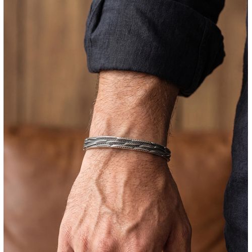 Men's Premium Stainless Steel Textured Woven Cuff Bangle.