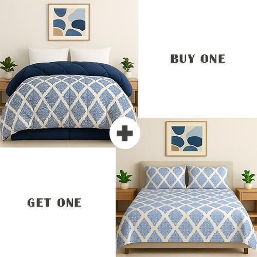 Buy one get one, Double face winter quilt+ Bed sheet set 3 pcs, 220*235 cm, Royal design