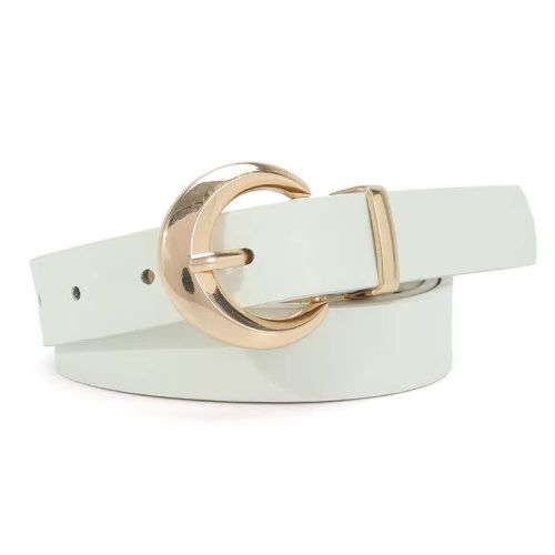 Women's High Quality Leather Belt With Golden Buckle Elegant Fashion And Distinctive White, 5652-13, pcs1