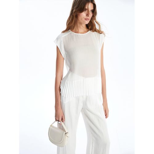 Crew Neck Pleated Chiffon Women's Blouse