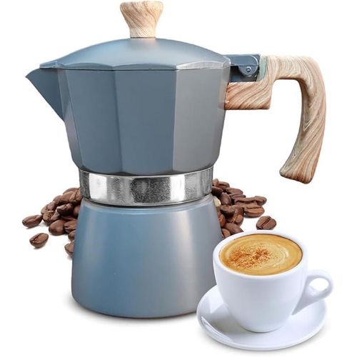 hanso Classic Stovetop Espresso and Coffee Maker, Moka Pot for Italian and Cuban Café Brewing, Greece Coffee Maker, Cafeterias, Moka Pot 3 espresso Cup (Grey)