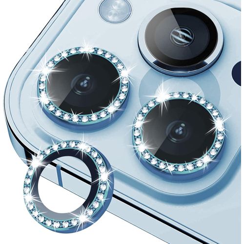 Bling Diamond Tempered Glass Camera Lens Protector, Clear HD, High Definition, Glossy, Scratch Resistant, Compatible with iPhone 13 Pro and iPhone 13 Pro Max, Diamond Silver Color