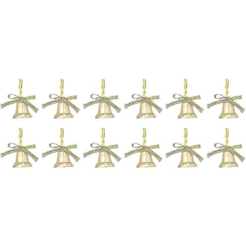 Merry Christmas Small Bell Shaped Decoration for Christmas Set, 12 Pieces - Gold