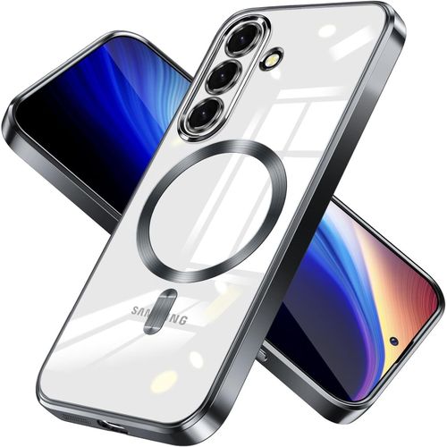 For Samsung Galaxy A37 5G Magnetic Case Compatible with MagSafe Built-in Camera Lens Protector Luxury Plating Soft TPU Clear Shockproof Slim Thin Cover Black