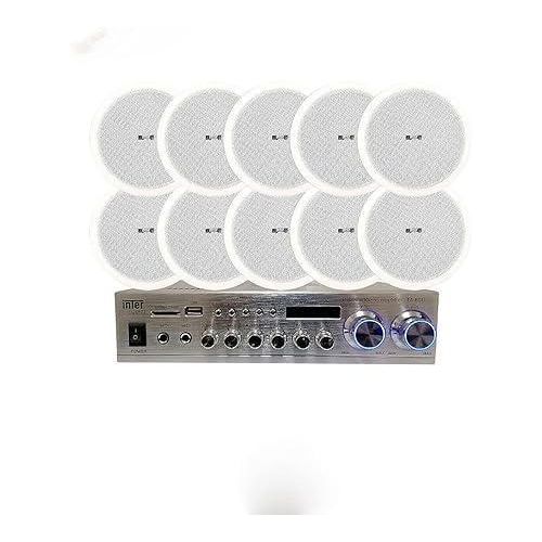 System 10 Ceiling Speakers + Amplifier, Modern, Minimalist, White, Ceiling Mount, Surround Sound, 10 Speakers, 1 Amplifier