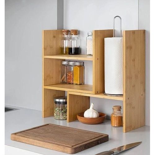 Adjustable Wooden Kitchen Organizer Rack – H-Shaped Multi-Purpose Shelf For Jars Mugs Coffee Station