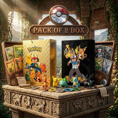 Premium Pokémon Trading Card Collector’s Edition: Exclusive Pack of 2 Metallic Gold and Black Luxury Storage Boxes featuring Iconic Characters
