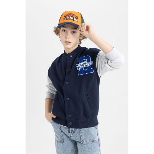 Boy College Neck Oversize Fit Cardigan - Navy