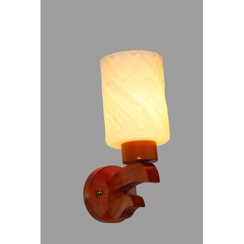 Modern Wooden Wall Sconce Light with Textured Cylindrical Glass Shade
