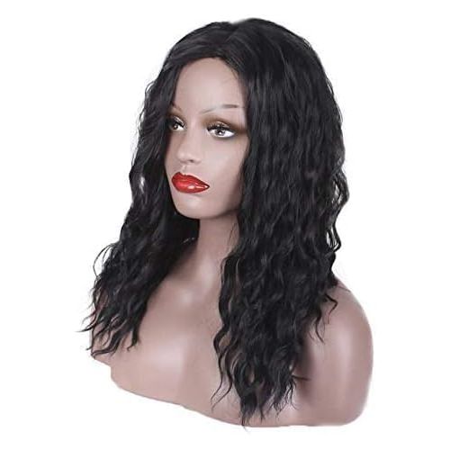 Synthetic Hair Wig Long Wavy Black Color Thermal Hair