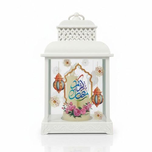 فانوس رمضان أبيض مودرن ببهجة الورد والخط العربي
