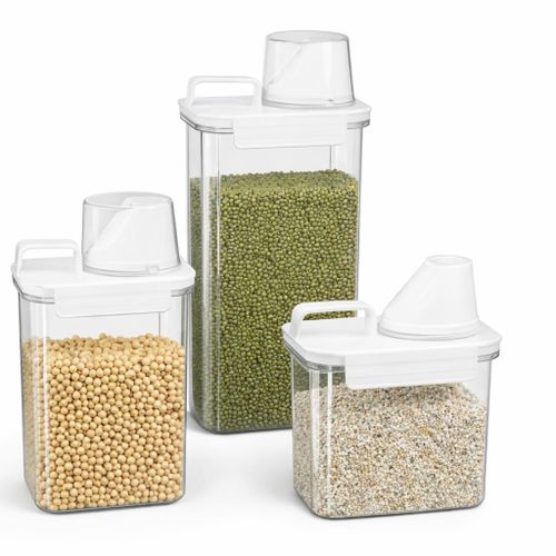 3-Piece Airtight Plastic Storage Container Set Grain and Kitchen Containers with Lid and Spout