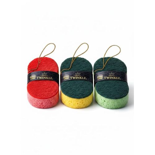 Kitchen Sponge Set (3 Pcs) - Scrub & Wipe with Hanging Loop