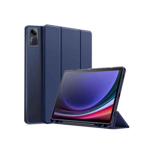 جراب ذكي لجهاز Xiaomi Redmi Pad SE اللوحي مقاس 11 بوصة إصدار 2023 مع حامل قلم جراب خلفي ذكي من مادة TPU الناعمة مع خاصية التشغيلالإيقاف التلقائي أزرق