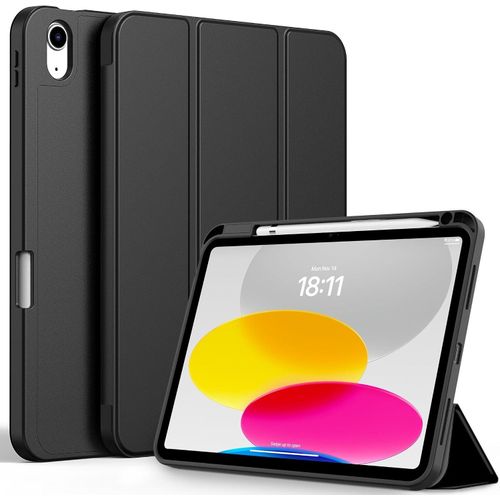 Case for iPad (A16) 11th 11 inch 2025 / iPad 10th 10.9 inch 2022 Slim Lightweight Tri-fold Case with Stylus Holder with Rugged TPU, Dark Black