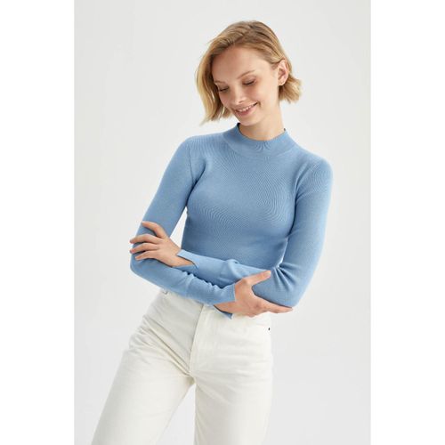 Slim Fit Half Turtleneck Pullover - LtBlue Melange