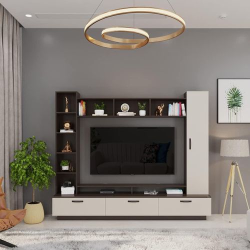 BLUEWUD Fenily Engineered Wood Tv Entertainment Unit Cabinet with Storage, Wenge & White, for Upto 65modern wood furniture tv stand for tv stand wood tv console table for living room (Wenge/white)