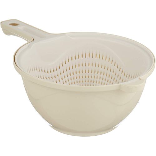 Plastic Round Colander with Bowl and Handle - Beige and White