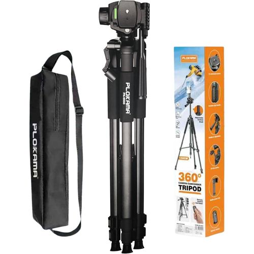 The Plokama PK 9950 360-degree rotating tripod, extending up to 150cm, is ideal for professional photography sessions and content creators. It is compatible with mobile phones and cameras with Bluetooth.