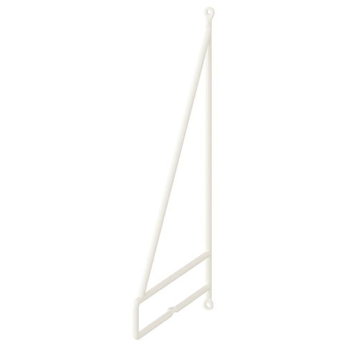 Bracket A white PERSHULT wall shelf bracket, made of steel with powder coating, in a triangular shape designed for flexible shelf placement.