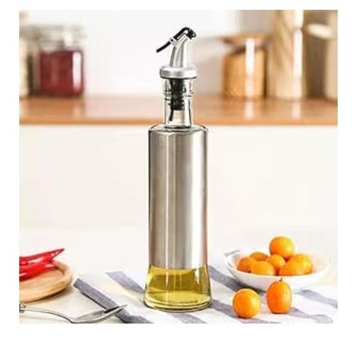 Oil and vinegar dispensing bottle with stainless steel lid