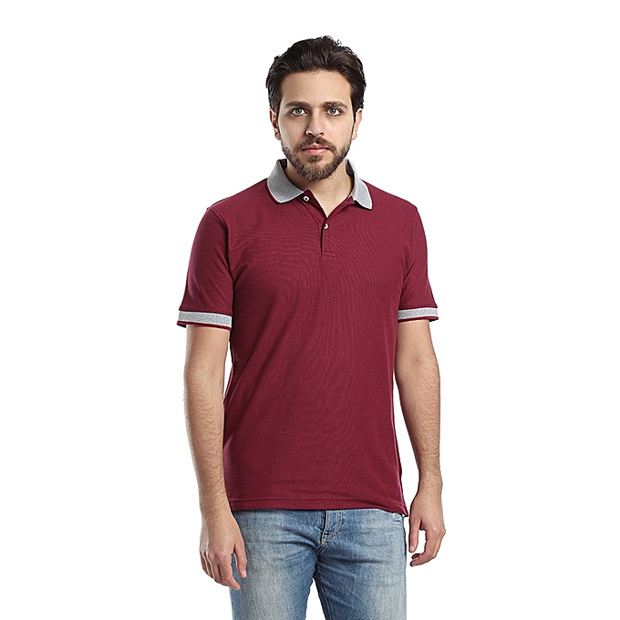 Andora Comfy Plain Polo Shirt - Dark Red