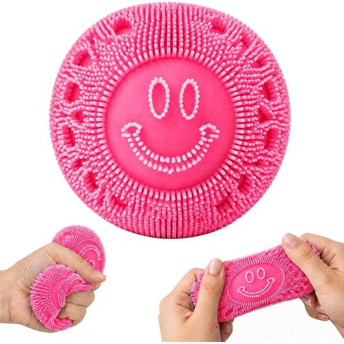 Fuzz Ball Squishy Stress Ball, Soft Slow-Rise Sensory Squeeze Ball for Adults, Calming Fidget Toy for Office Desk, Home, Travel and Gift (Pink)