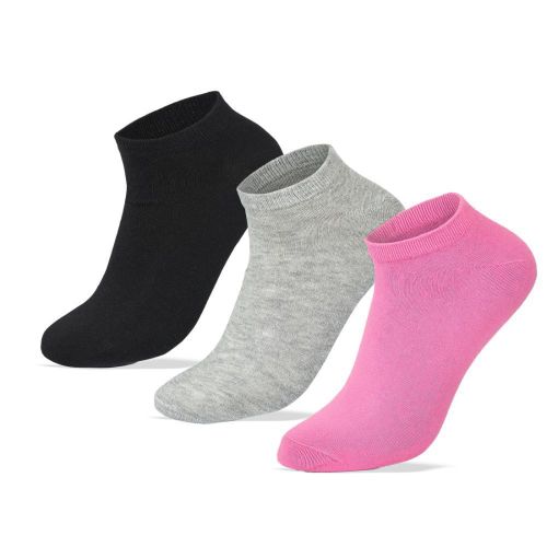 Women Set Of 3 Ankle Socks Black-Grey-Pink
