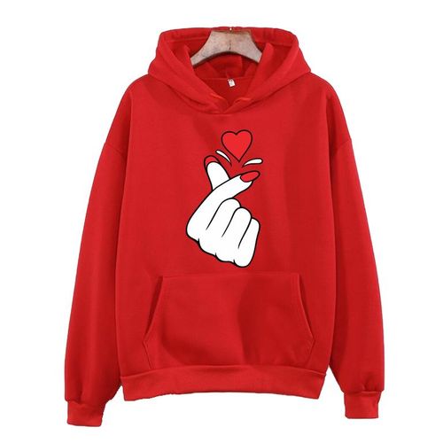 Red Hoodie with Heart Hand Graphic Print,with Kangaroo Pocket,Valentine's Day