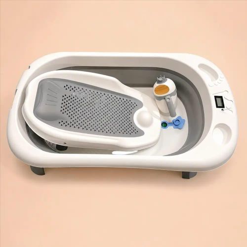Digital Foldable Baby Bathtub with Support Seat, Rinsing Cup & Temperature Display