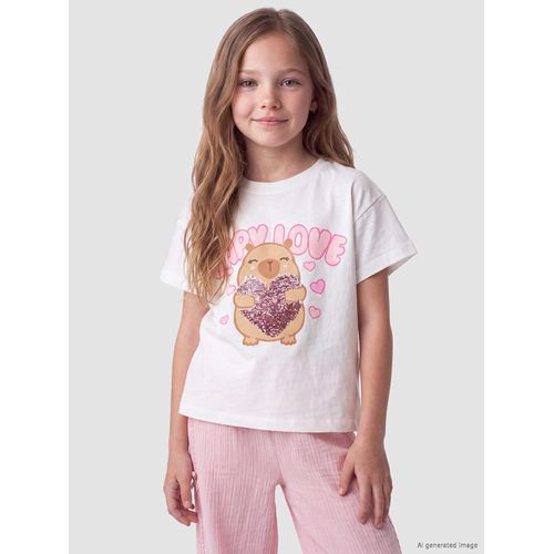 Crew Neck Sequined Girl's T-Shirt