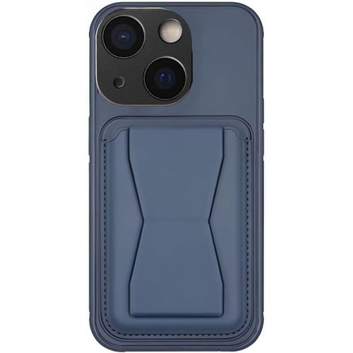 حافظة جلدية من 3 ام ستور متوافقة مع ايفون 13/14 من الجلد المقاوم للصدمات مع حامل مدمج من جلد البولي يوريثين لمظهر انيق وقبضة مريحة (ازرق)