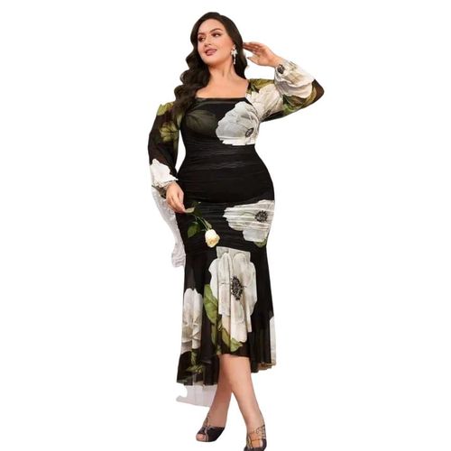 Plus Size Evening Dress Power Fabric with Sublimation Print – Padded Butter Lining – Sizes 85 to 120 KG