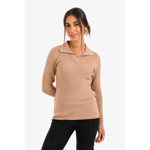Ribbed Tricot Pullover with Collar