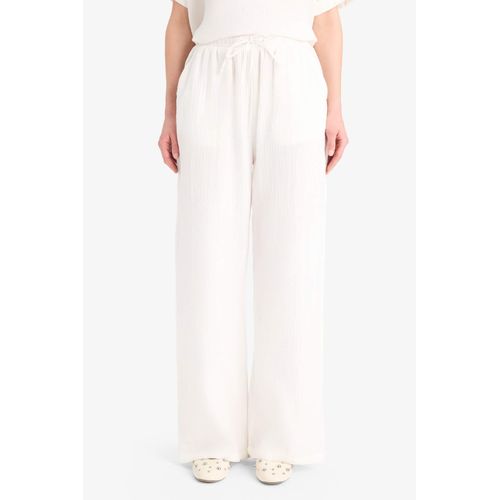 Wide Leg Elastic Waist Midi Crinkle Fabric Trousers