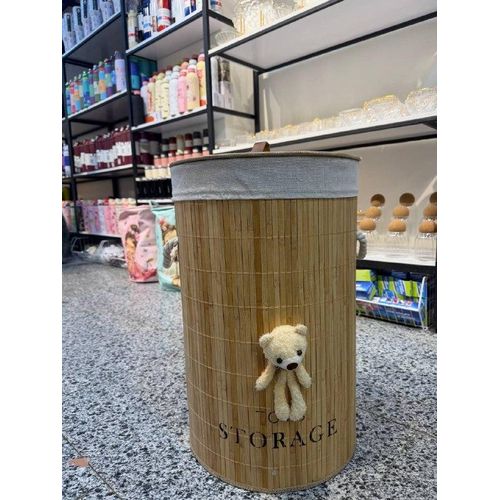 Round Bamboo Storage Basket with Lid and Inner Fabric Liner, Large Size 60*40 cm for Clothes and Kids Toys, Laundry Hamper and Organizer for Bedroom, Bathroom and Kids Room, Imported