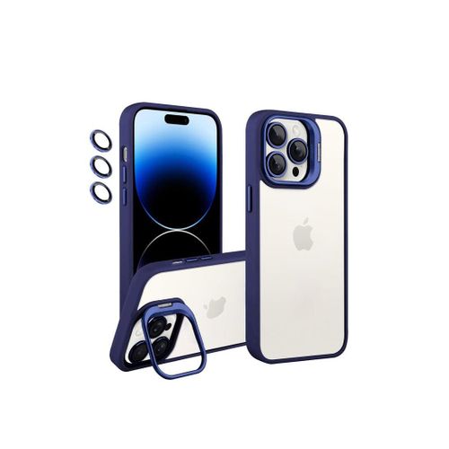 iPhone 15 Pro Max 6.7-Inch Clear Case with Kickstand, Built-in Camera Ring Stand, with Lens Protector Cover, Shockproof Hard PC Back Soft TPU Frame Slim Case - Blue
